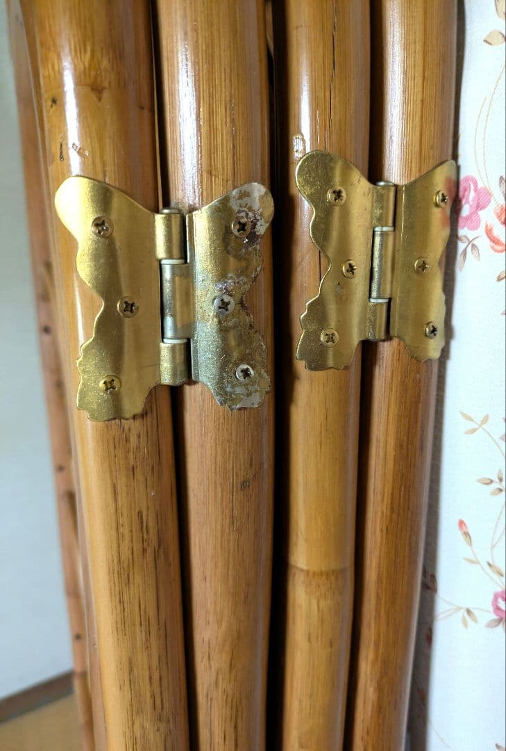 ラタン製 4つ折りパーテーション　４連