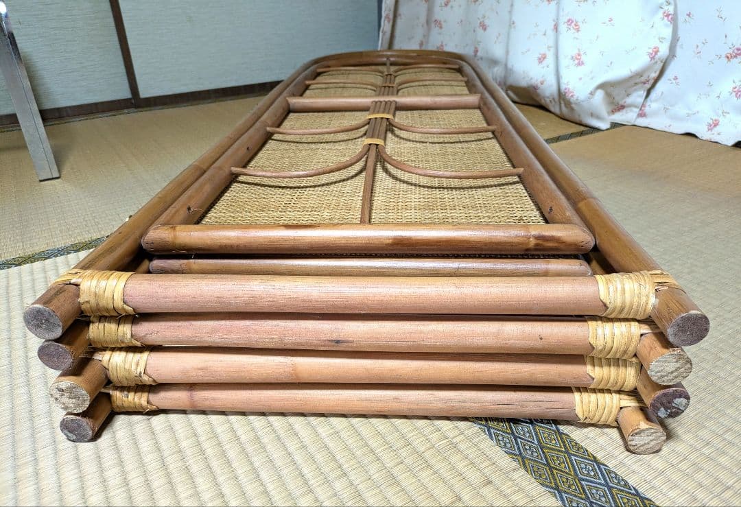 ラタン製 4つ折りパーテーション　４連