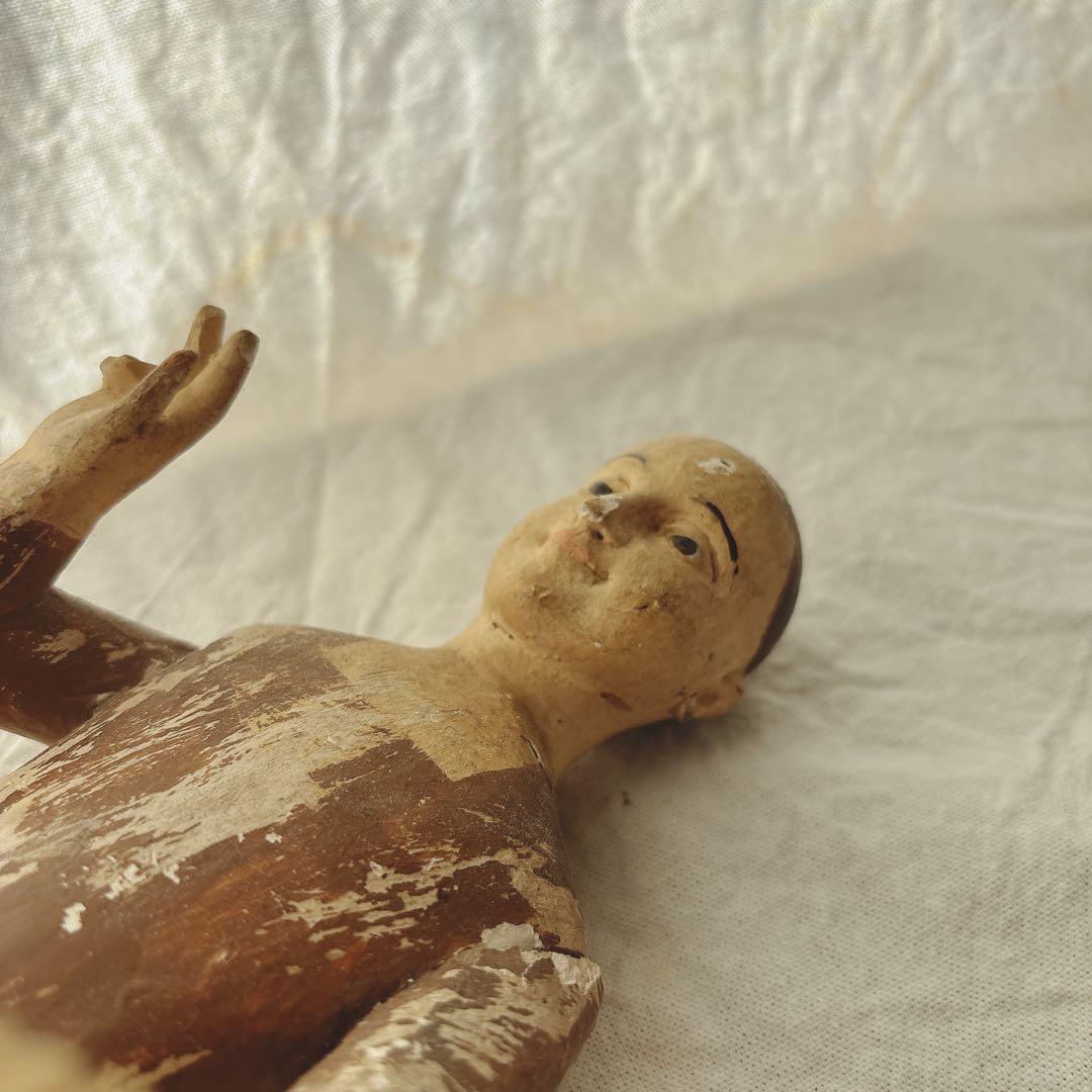 木彫彩色　幼子キリスト像　聖品　ブロカント　フランス　アンティーク