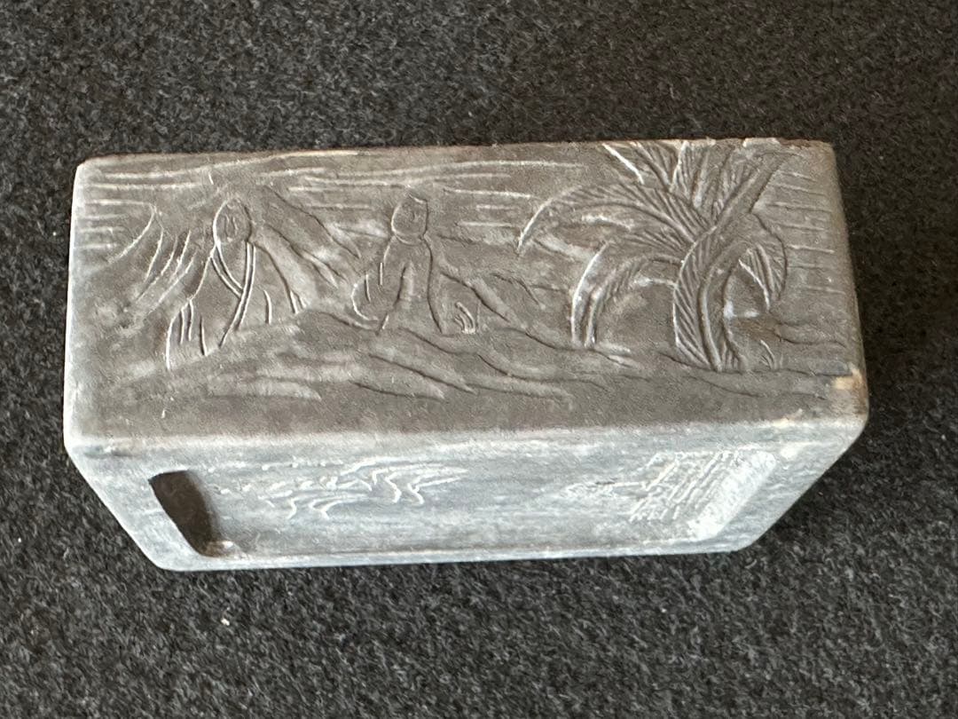 端渓蘭亭硯 細密彫刻 石硯 唐木箱付 文房四宝　中国美術　書道具 硯　未使用