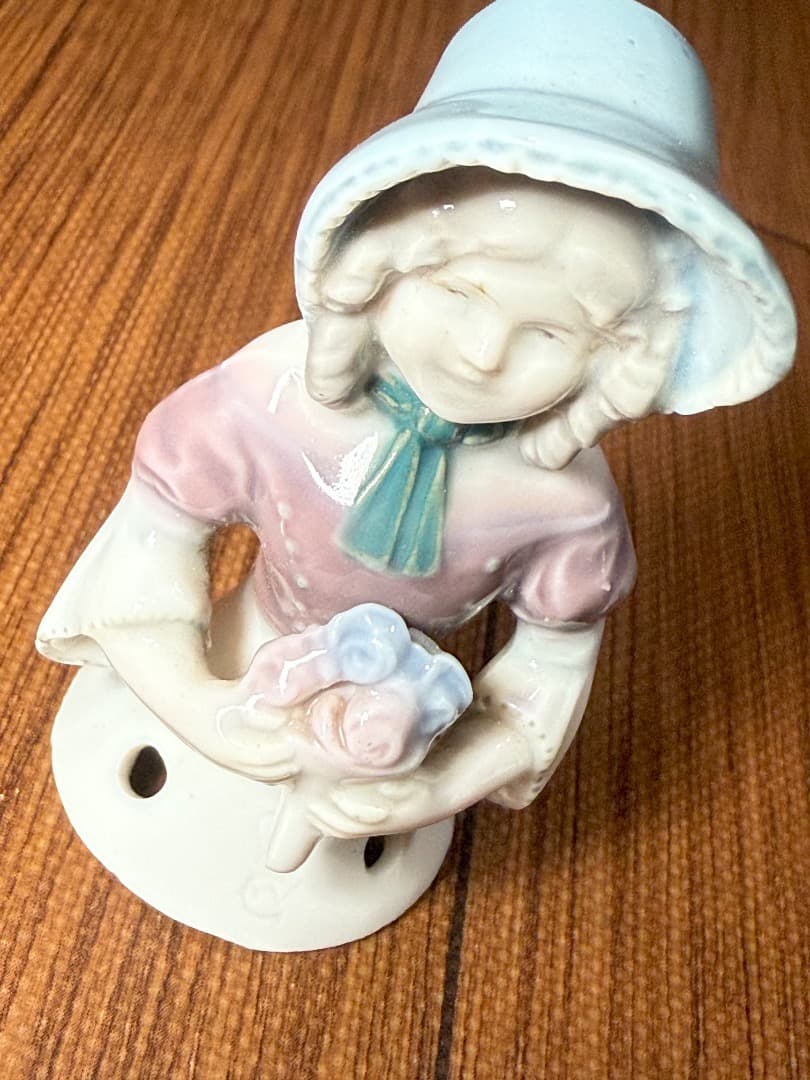 アンティーク ドイツ磁器 ハーフドール ピンクッション人形 ボンネット少女