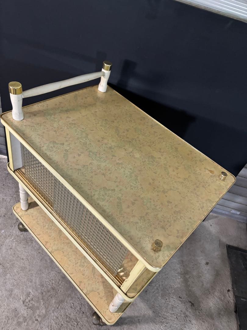 昭和レトロ キッチンワゴン 中古品 花柄 絶版 ガラス戸 アンティーク 家具