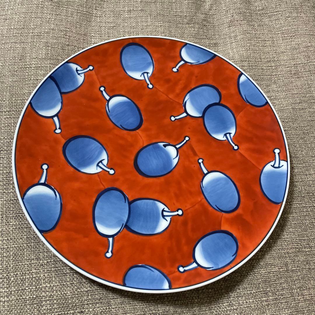 源右衛門窯 染赤濃プルーン文 ペア大皿 27.3cm ゲンエモン 有田焼 2枚