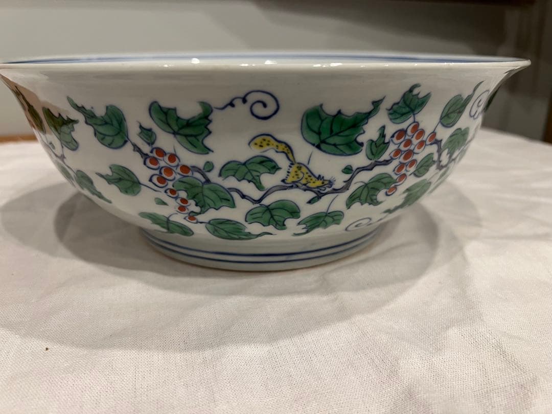 星賢二　彩磁葡萄文大鉢　共箱　桐箱