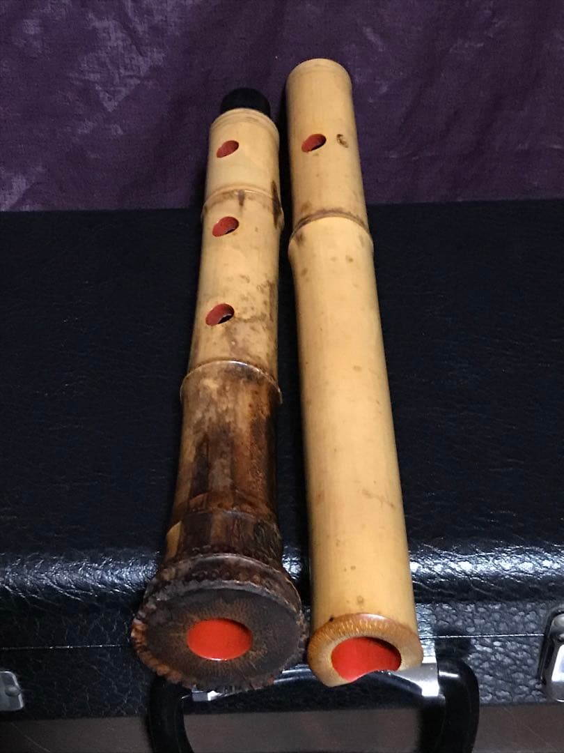 ⭐️都山流尺八　真山銘2印　銀縁唄口　長さー約61.5センチ　2尺管　古い尺八