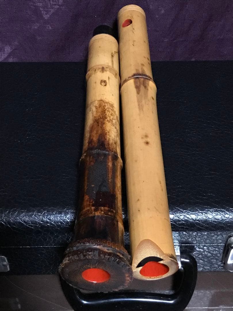 ⭐️都山流尺八　真山銘2印　銀縁唄口　長さー約61.5センチ　2尺管　古い尺八