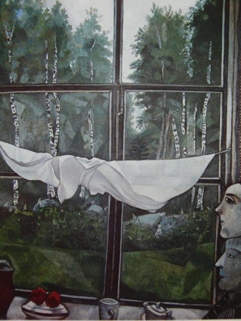 シャガール、【田園の窓】、画集画、新品高級額 額装付、状態良好