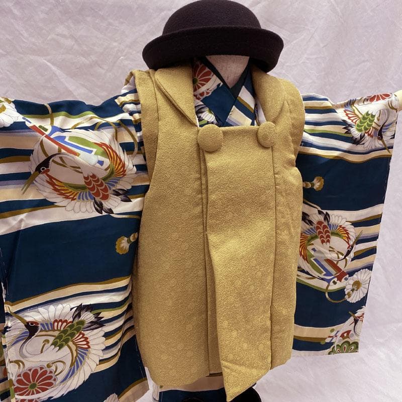 503ab39◎七五三 三歳 男児 着物&被布 セミアンティーク 一つ身◎美品