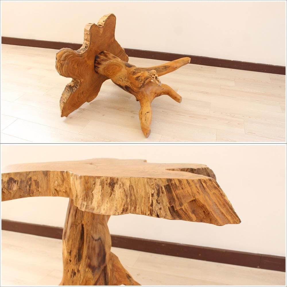 在庫処分 １点もの 木製 テーブル チーク材 天然木 一枚板 切り株 根 5