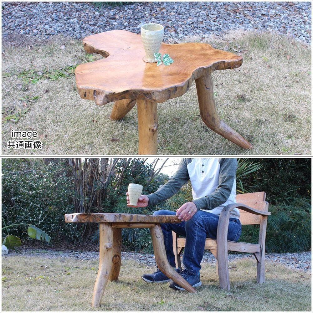 在庫処分 １点もの 木製 テーブル チーク材 天然木 一枚板 切り株 根 5