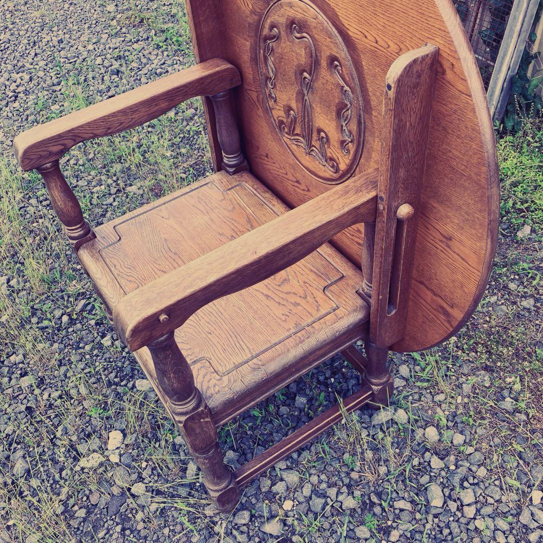 希少高級 オーク無垢材モンクスチェア アームチェア ラウンドテーブル 2way