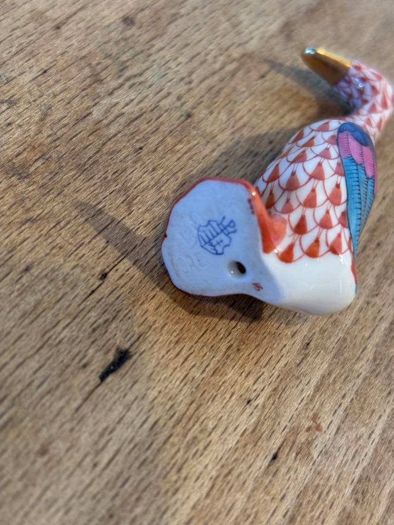 HEREND ヘレンド フィギュリン アヒル フィッシュネット 赤