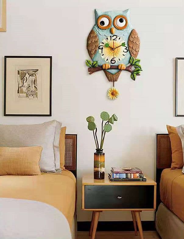 フクロウ時計柱時計静音樹脂時計