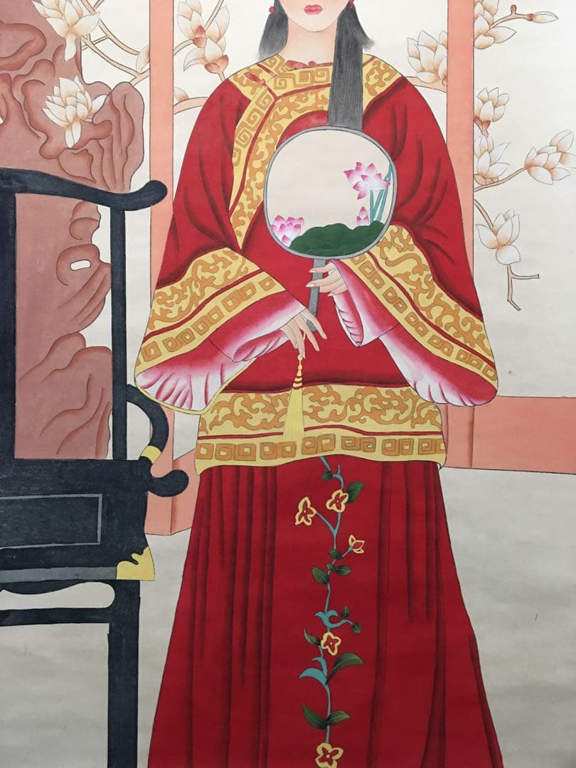 中国 仕女画 人物画 掛け軸 中堂 四尺 手描き 宣紙 中国美術