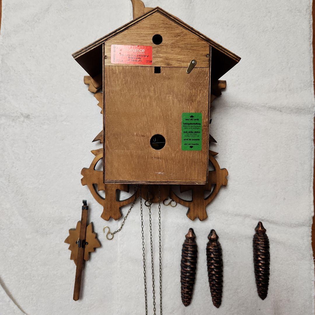 【ドイツ製】木製柱時計 錘式鳩時計　ドイツ森の時計　からくり鳩時計　説明書付