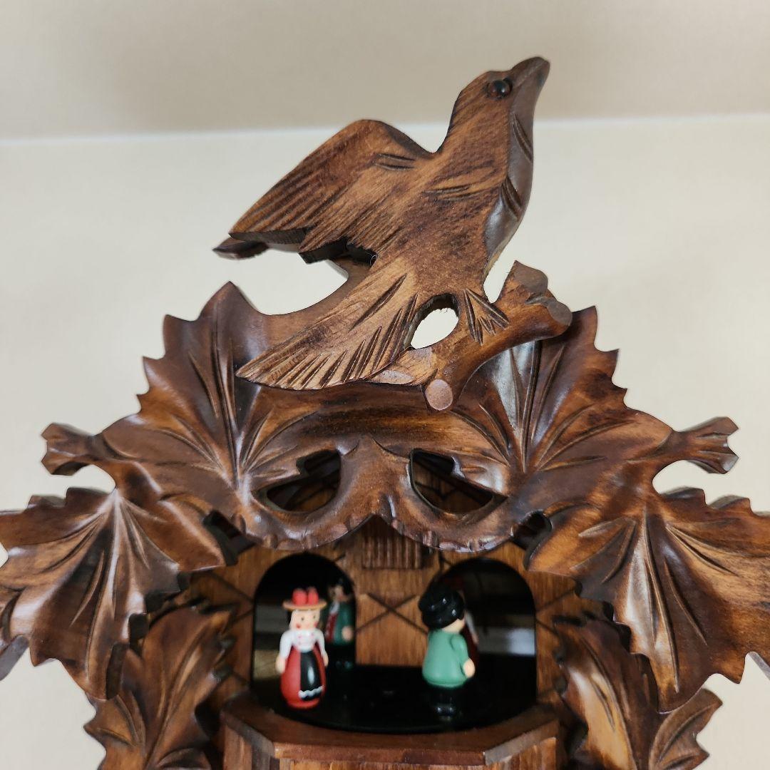 【ドイツ製】木製柱時計 錘式鳩時計　ドイツ森の時計　からくり鳩時計　説明書付
