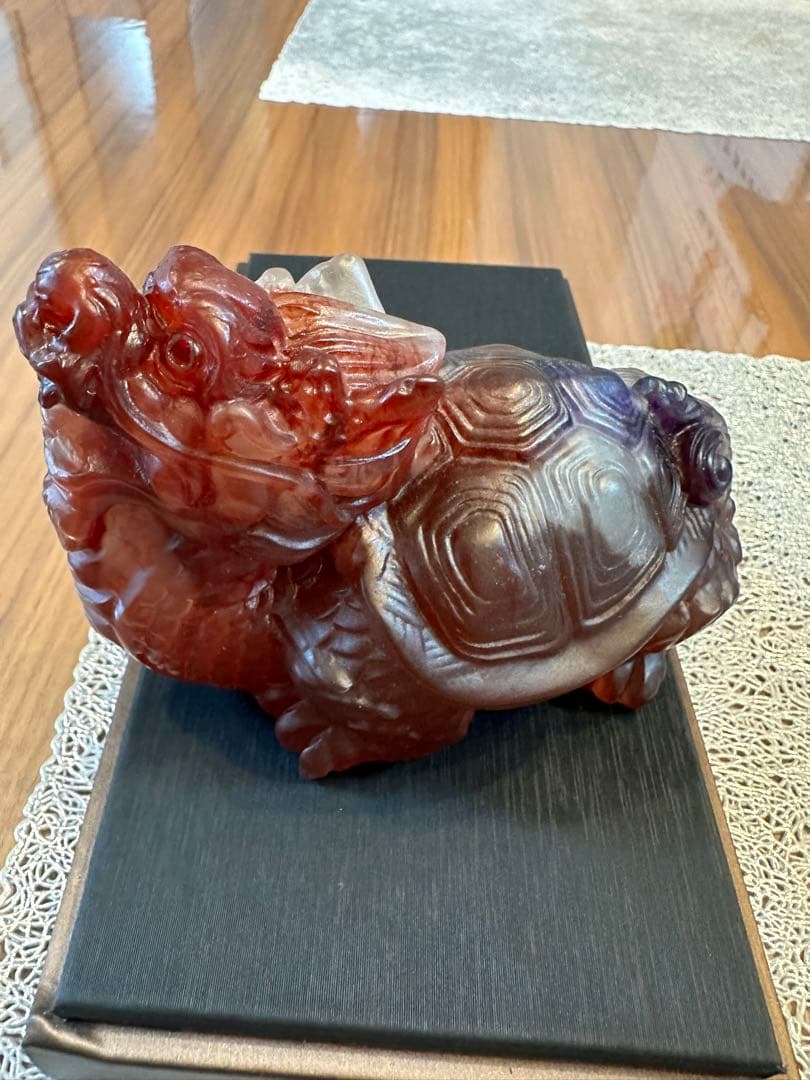 K-111夜光斑霊　斑彩石　龍亀置物　お守り　縁起物　金運　香りあり　車内飾り