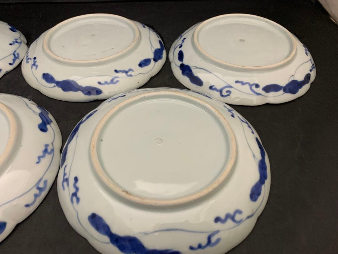 古伊万里　染付花輪型　六寸皿　古美術　5枚