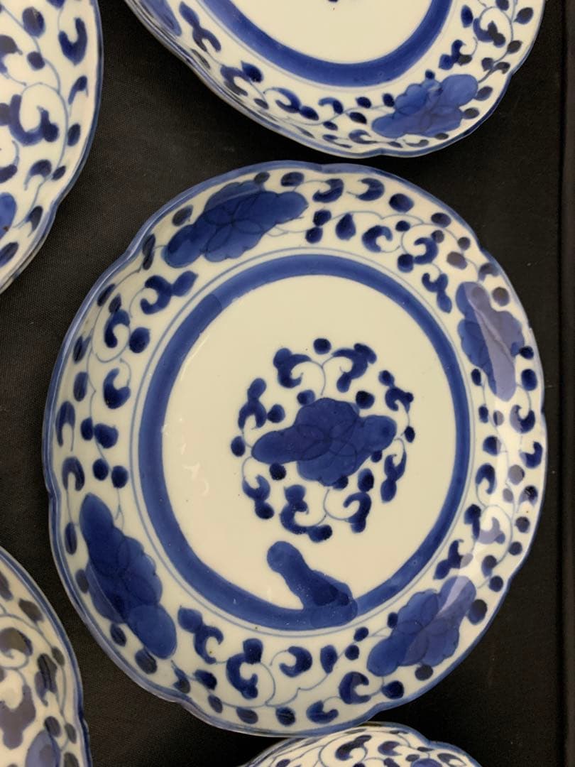 古伊万里　染付花輪型　六寸皿　古美術　5枚