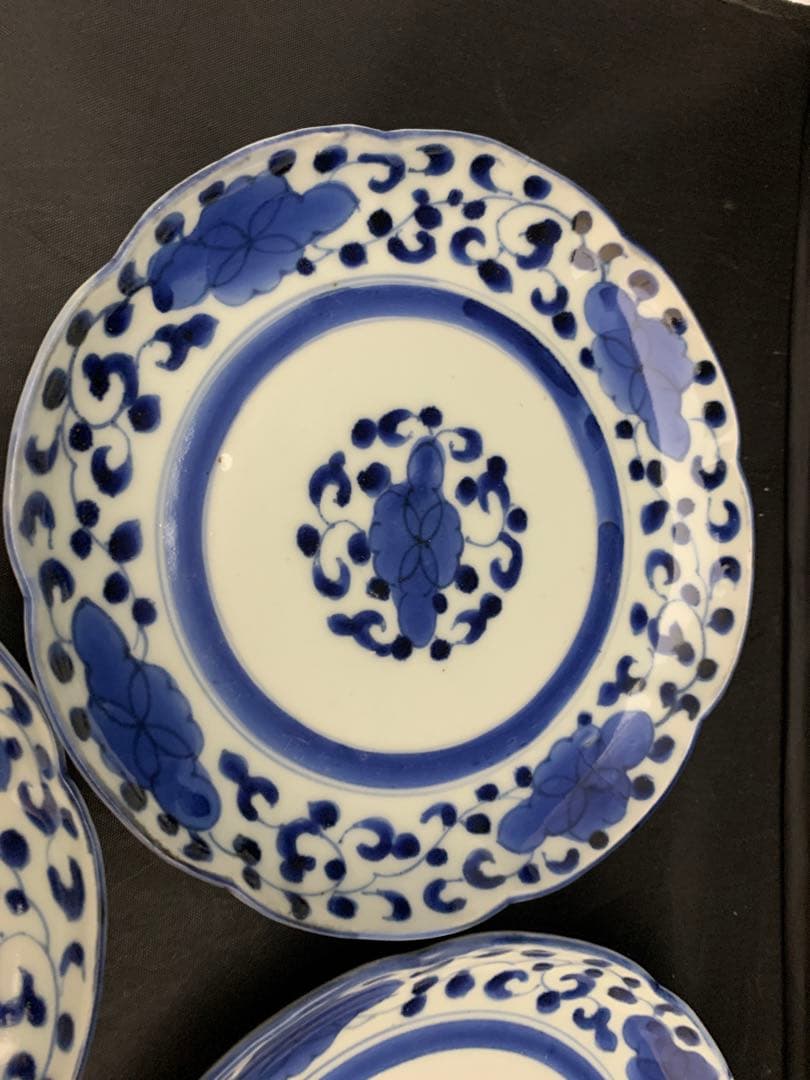 古伊万里　染付花輪型　六寸皿　古美術　5枚