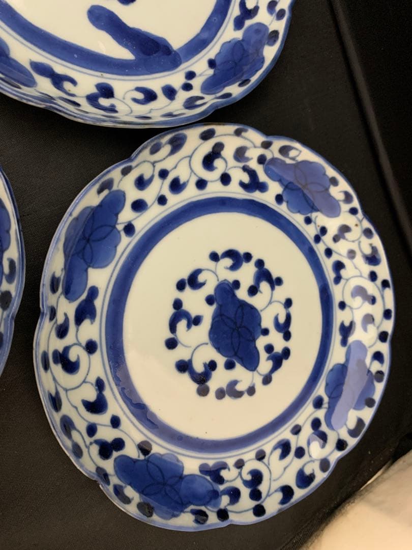 古伊万里　染付花輪型　六寸皿　古美術　5枚