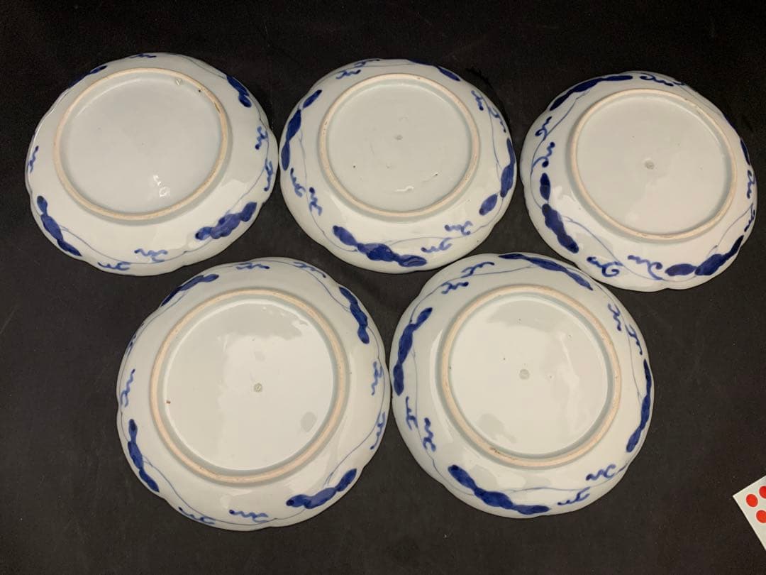 古伊万里　染付花輪型　六寸皿　古美術　5枚