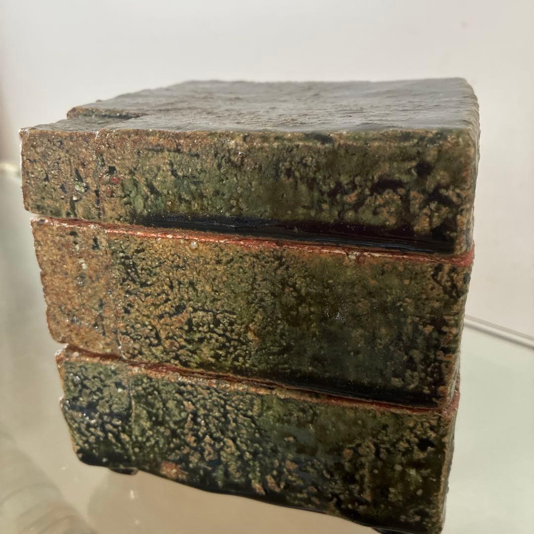 陶芸家　金本卓也氏　奈良県　陶器　二段お重　織部