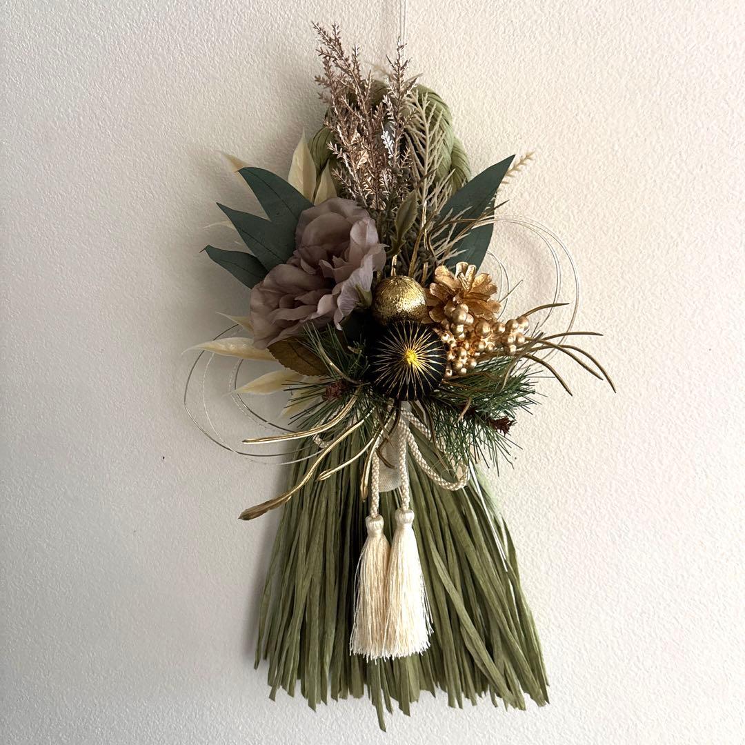 断捨離中です！　フラワーリース＊　大きめ　しめ縄　洋風　グリーン