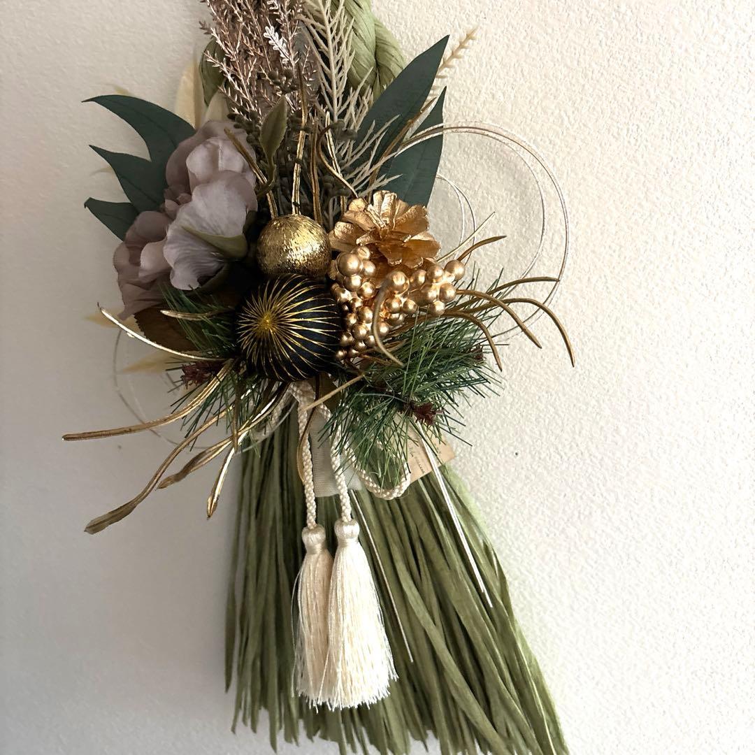 断捨離中です！　フラワーリース＊　大きめ　しめ縄　洋風　グリーン