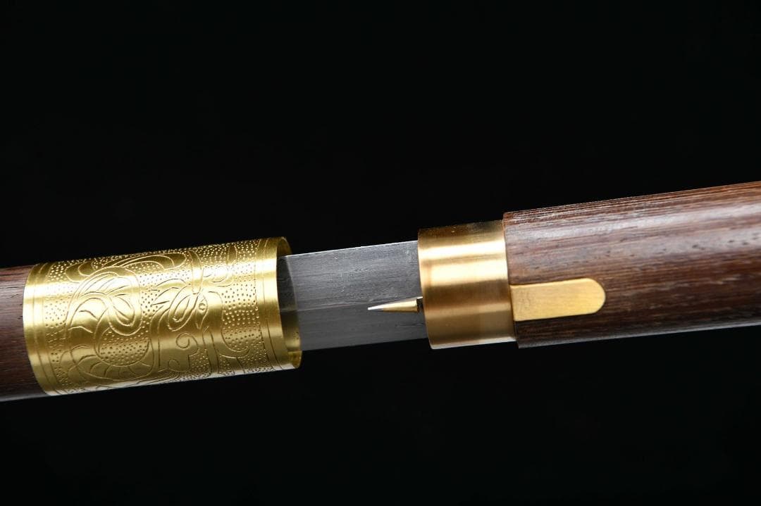 花梨木蒜模様鋼手杖剣 模造刀 居合刀 武士道 武蔵 鑑賞用 手鍛造打