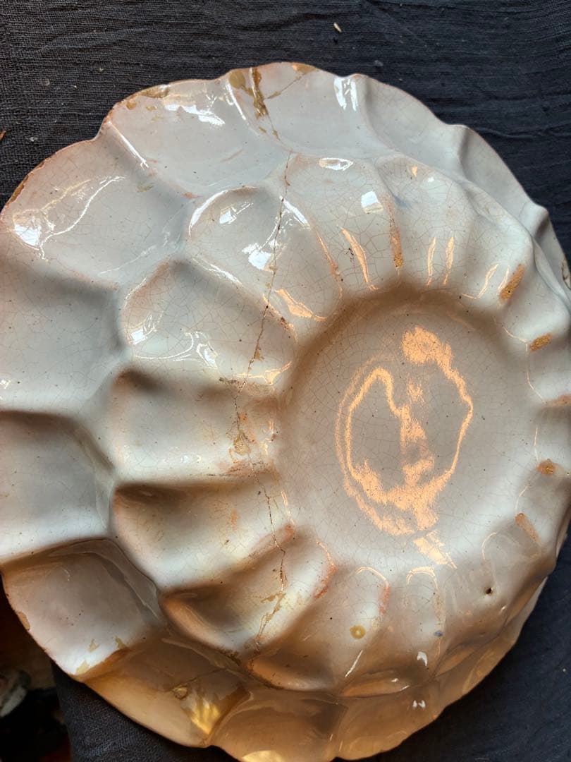 染付け花鳥文輪花大鉢　デルフト陶器　17世紀　オランダ　江戸時代初期