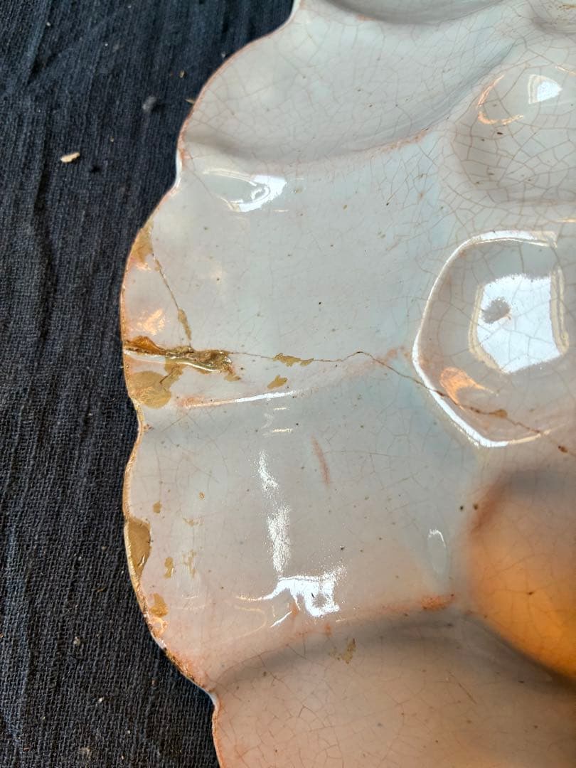 染付け花鳥文輪花大鉢　デルフト陶器　17世紀　オランダ　江戸時代初期