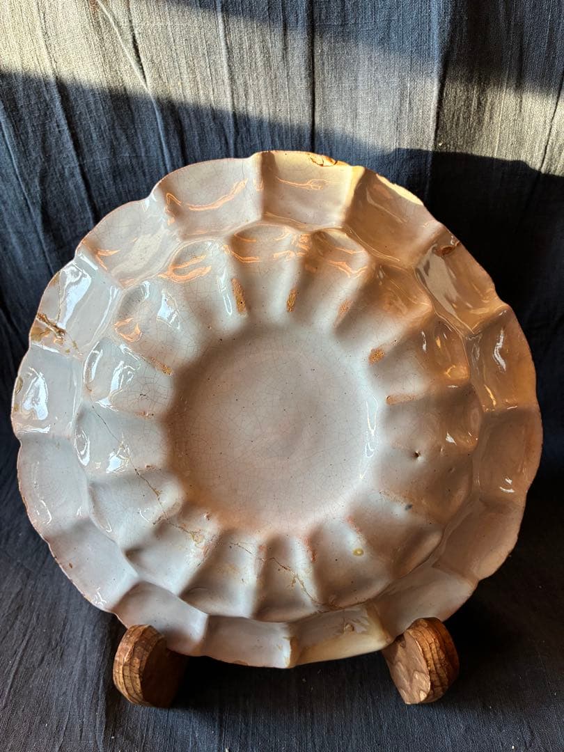 染付け花鳥文輪花大鉢　デルフト陶器　17世紀　オランダ　江戸時代初期