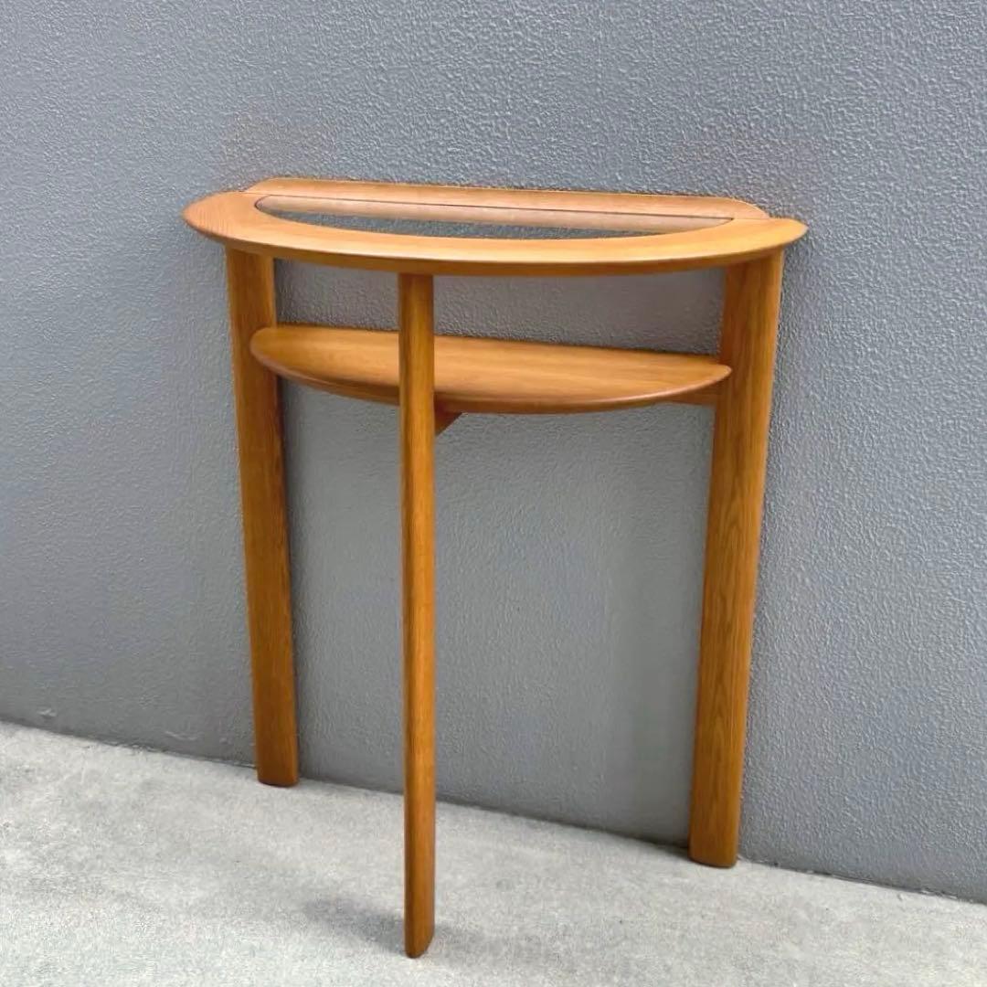 北欧調 コンソールデスク 日進木工 ガラス天板 木製 オーク 机 下棚付き