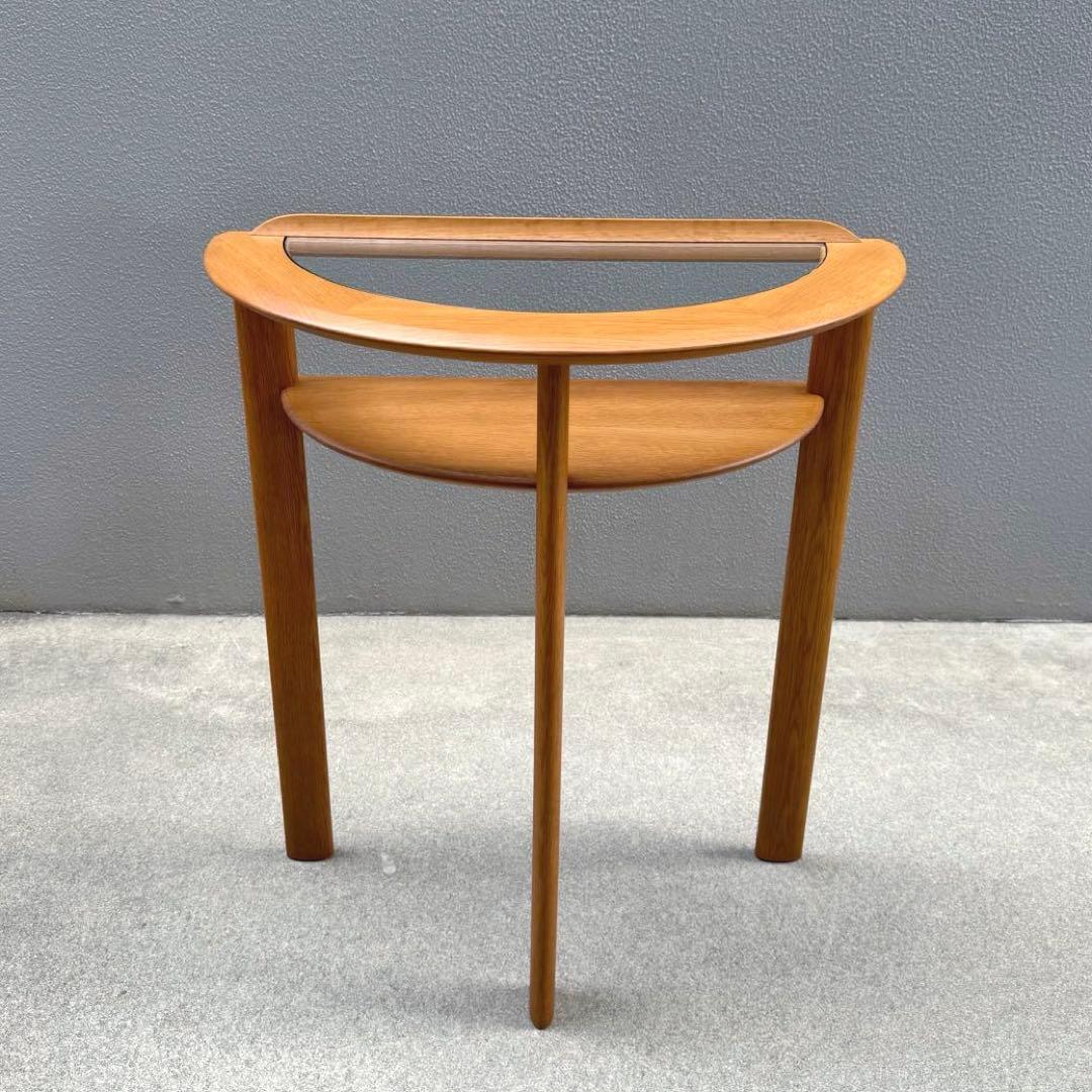 北欧調 コンソールデスク 日進木工 ガラス天板 木製 オーク 机 下棚付き