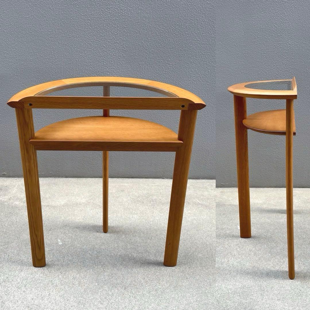 北欧調 コンソールデスク 日進木工 ガラス天板 木製 オーク 机 下棚付き