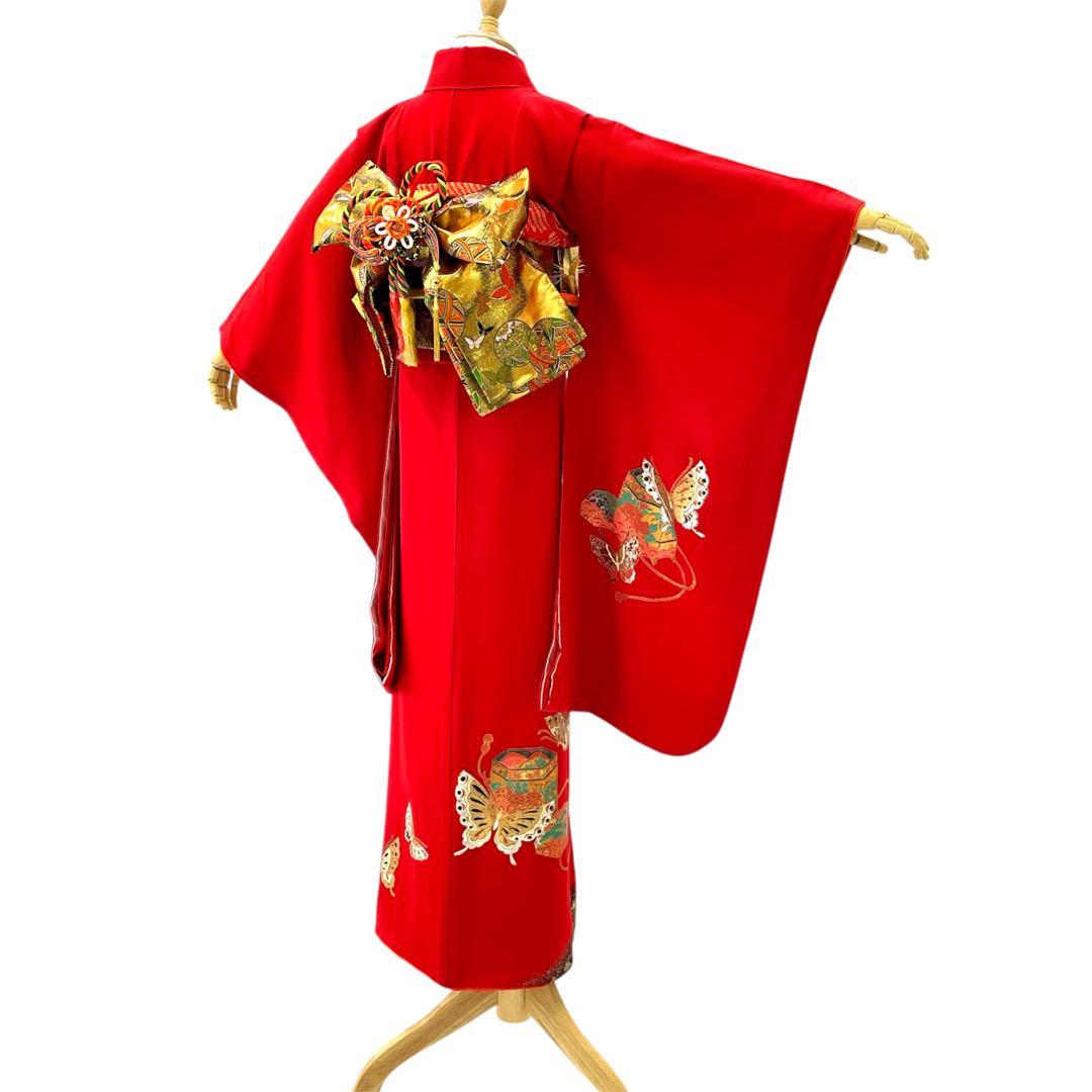 ◎mk-1120　七五三　振袖　着物・襦袢　2点セット　蝶々　正絹　　9-22