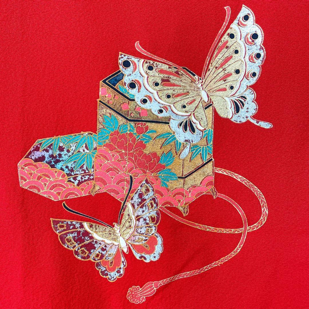 ◎mk-1120　七五三　振袖　着物・襦袢　2点セット　蝶々　正絹　　9-22