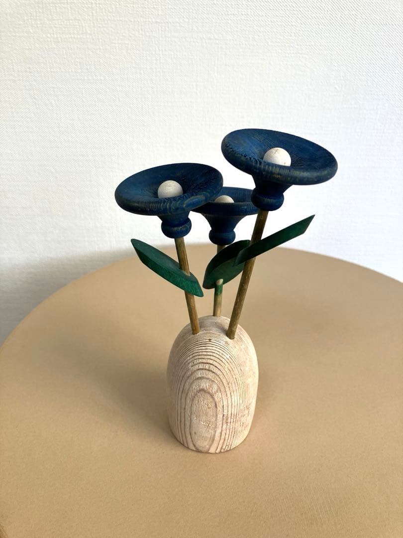 aarikka アーリッカ 3本の青い花の寄せ植え　木製　オブジェ