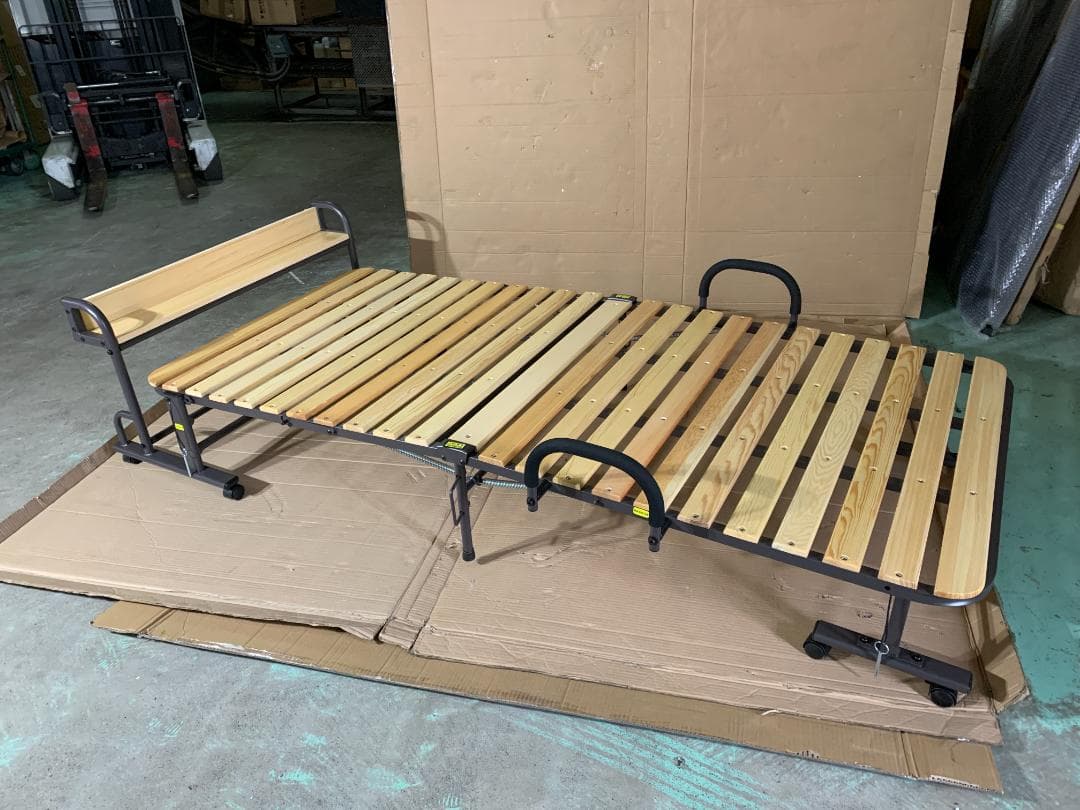 すのこ折りたたみベッド 棚付き シングルMSBB-7S (NA) ナチュラル