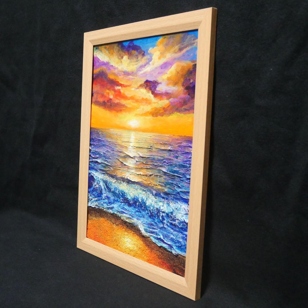 油絵 油彩 油彩画 絵 絵画 【水平線に沈む夕日】A4 - メルカリ