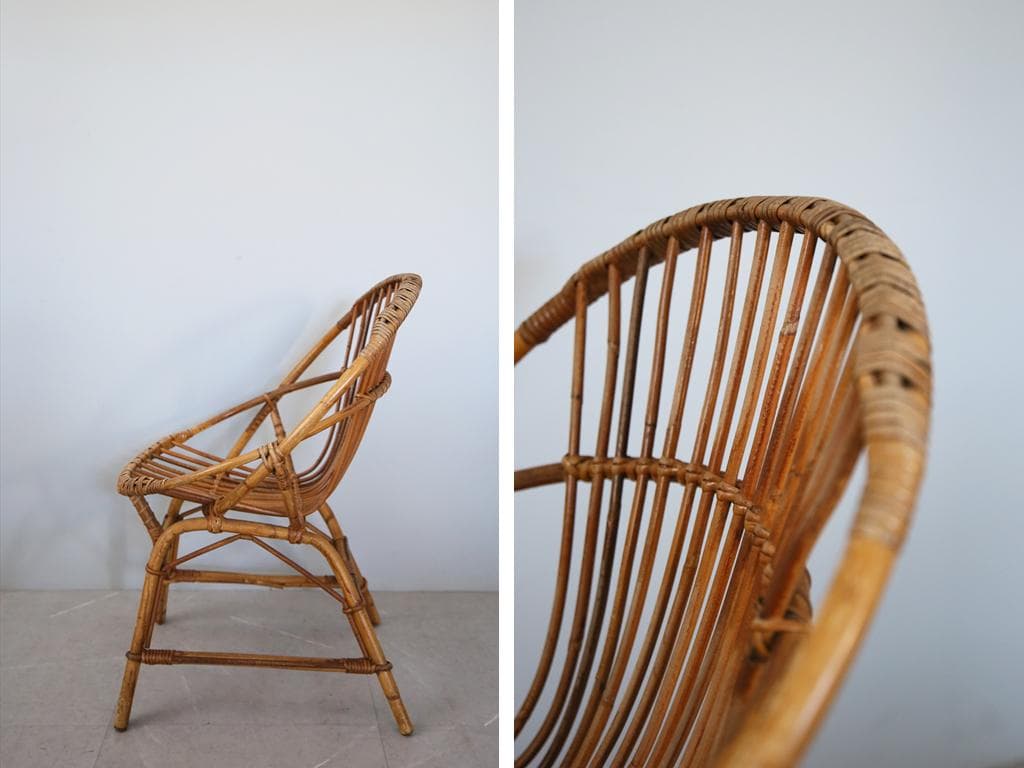 フランスアンティーク籐ラタンチェア/1人掛けソファ/竹バンブーイス90-51-1