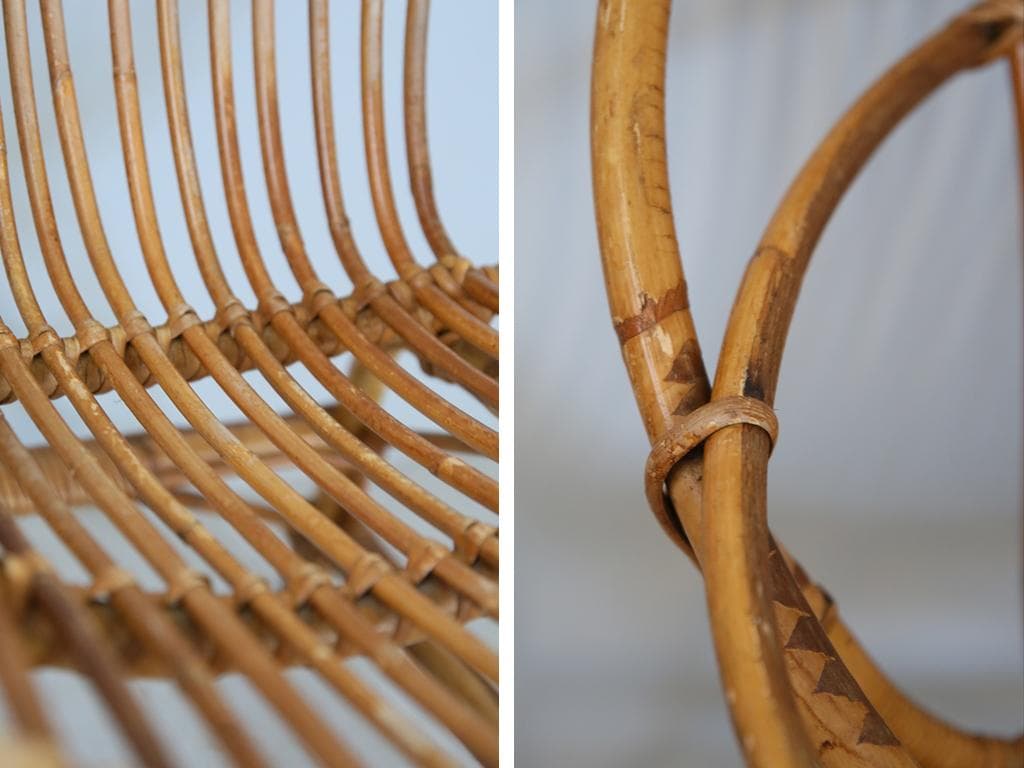 フランスアンティーク籐ラタンチェア/1人掛けソファ/竹バンブーイス90-51-1