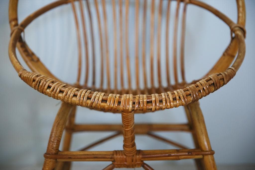 フランスアンティーク籐ラタンチェア/1人掛けソファ/竹バンブーイス90-51-1