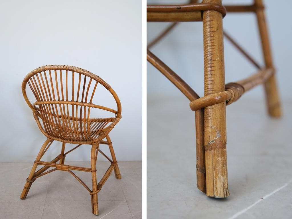 フランスアンティーク籐ラタンチェア/1人掛けソファ/竹バンブーイス90-51-1