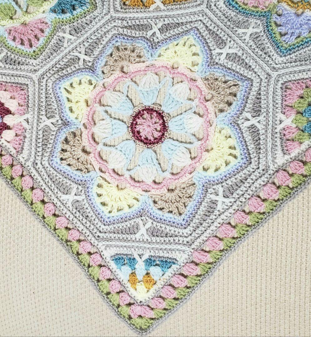 ペンシアンタイル☆マルチカバー　ブランケット　手編み　大判