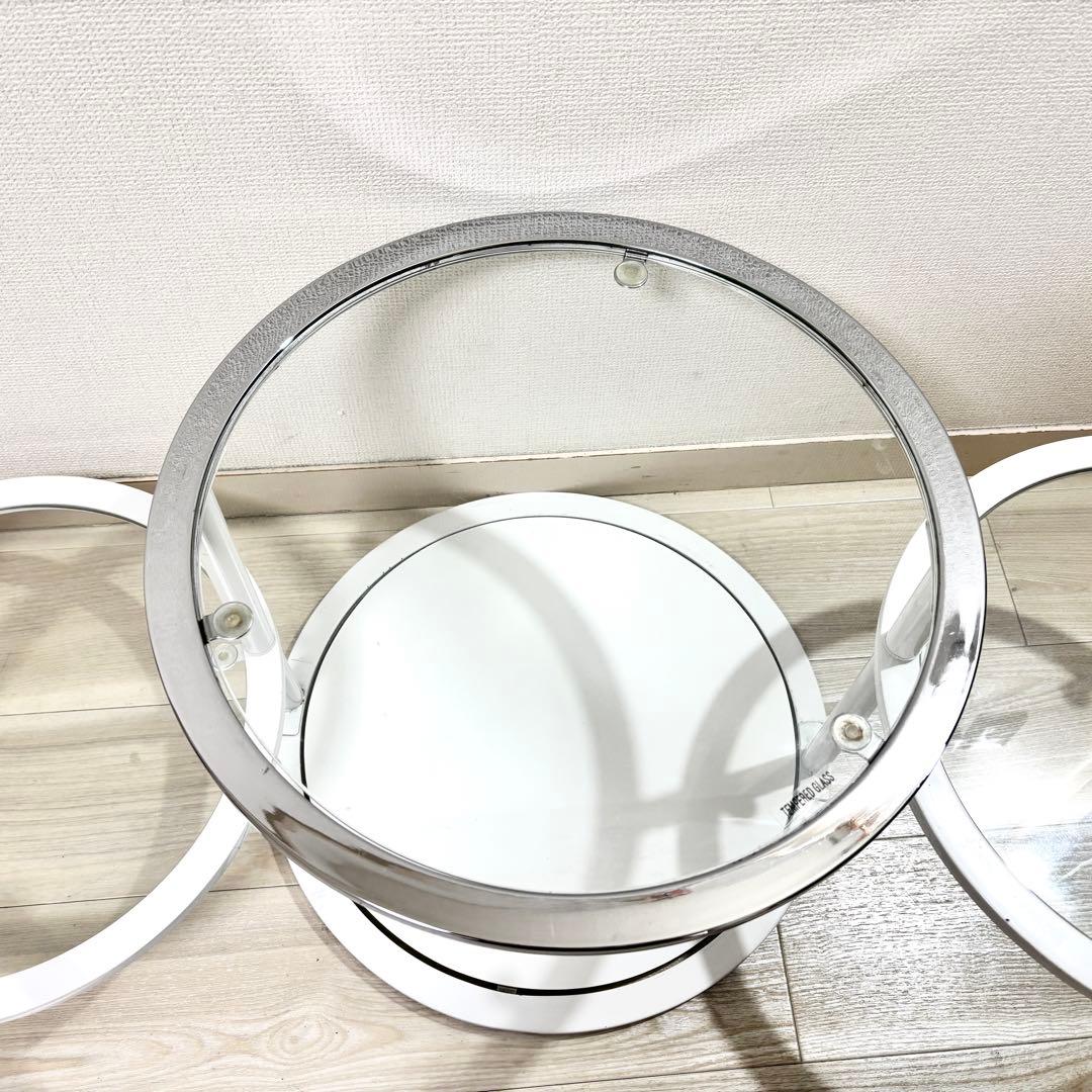 希少カラー（クローム×ホワイト） ミッドセンチュリー　ラウンドテーブル　4段