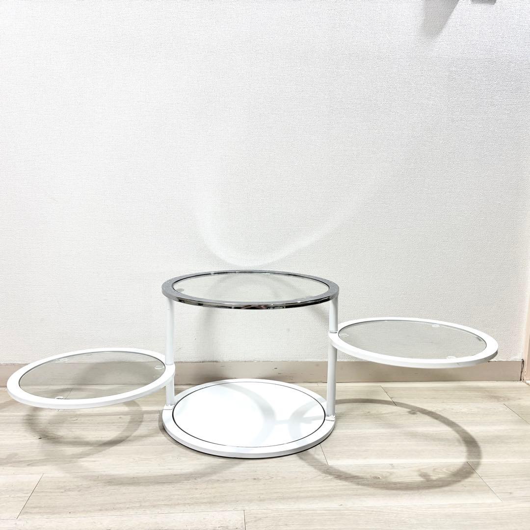 希少カラー（クローム×ホワイト） ミッドセンチュリー　ラウンドテーブル　4段