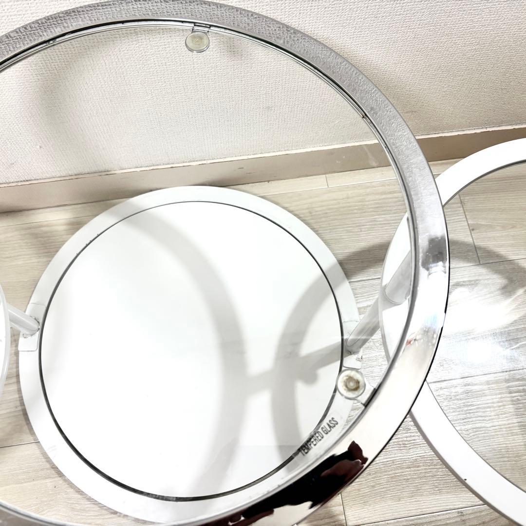 希少カラー（クローム×ホワイト） ミッドセンチュリー　ラウンドテーブル　4段