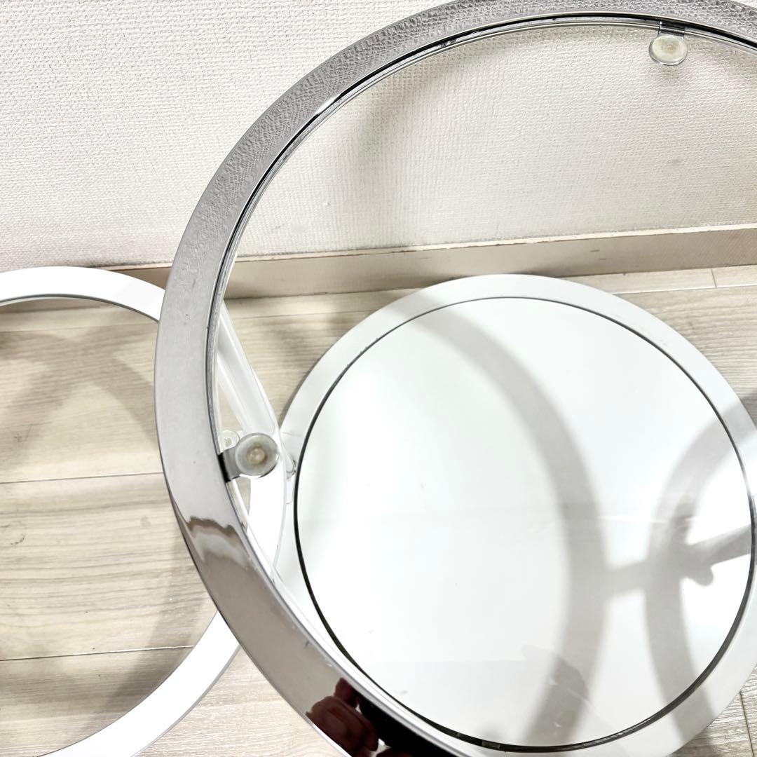 希少カラー（クローム×ホワイト） ミッドセンチュリー　ラウンドテーブル　4段